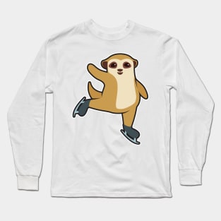 Meerkat at Ice skating with Ice skates Long Sleeve T-Shirt